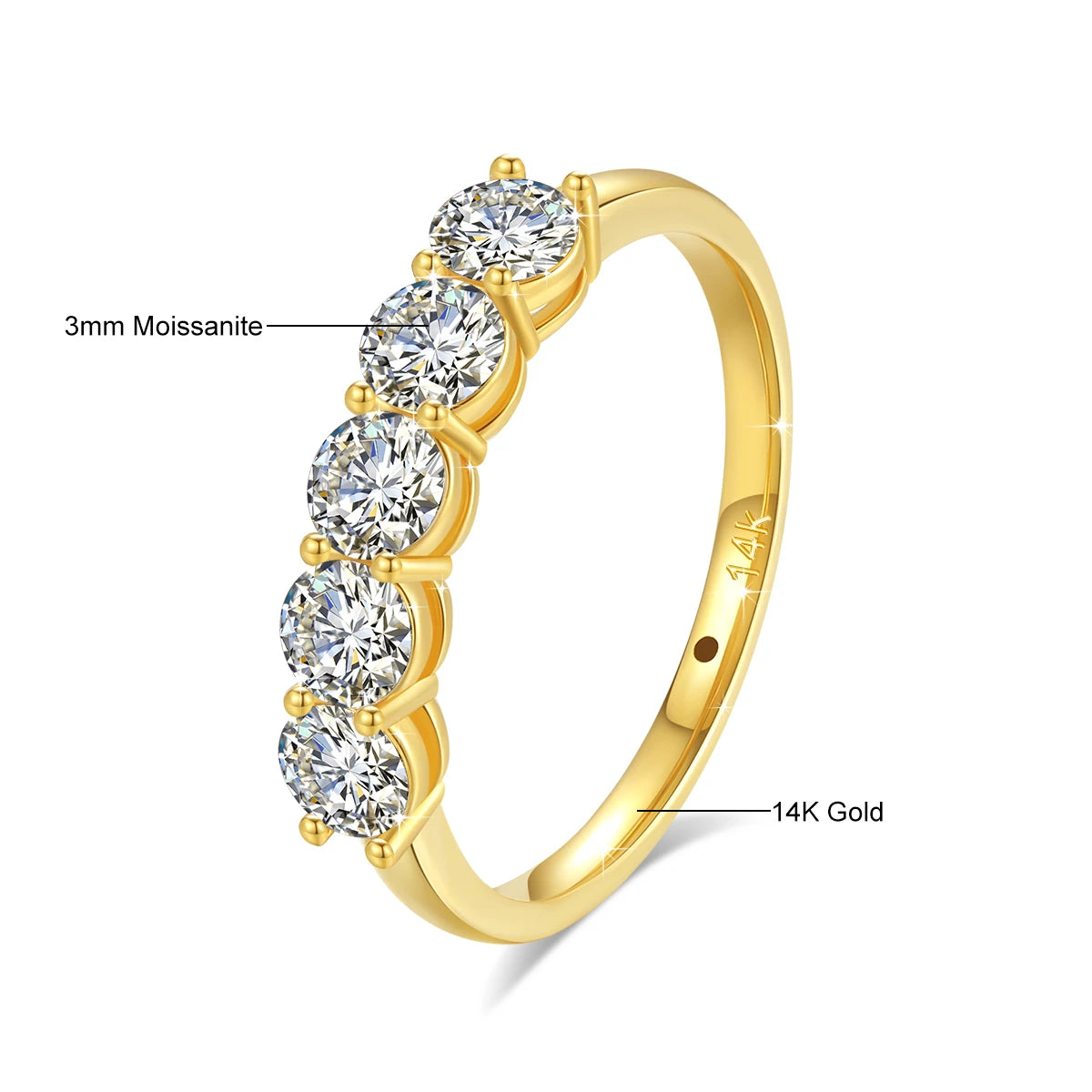 Gioiellieri High Quality Fashion Women Luxury Fine Jewelry 3MM*5 Moissanite Rings 14k Gold Engagement Wedding Ring Gift