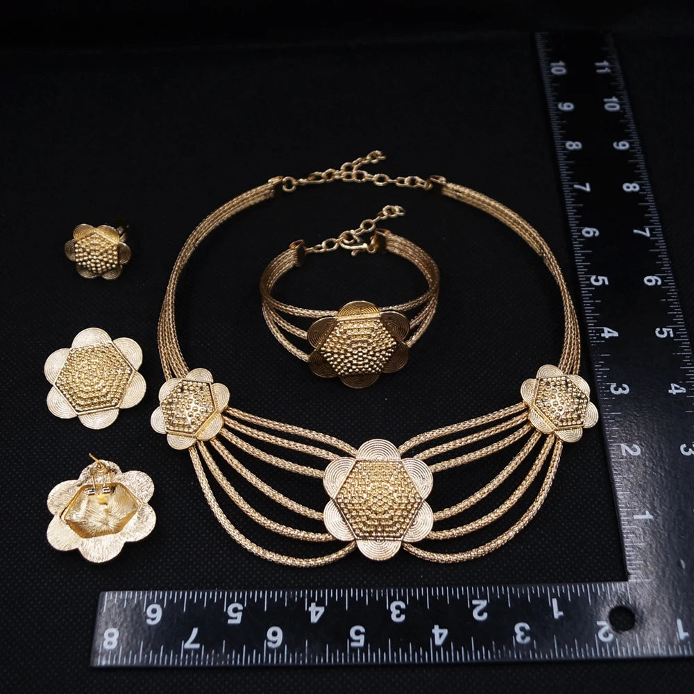Italian Jewelry Set Alloy Brazilian Jewelry Sets Wedding Party Pendant Spiral Necklace Bracelet Ring Earrings Jewelry Set X00118