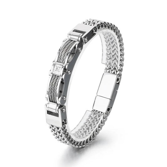 KALEN Unisex Trendy Jewelry Fashion Bracelets Stainless Steel Rhinestone Herringbone Bracelet Bangle
