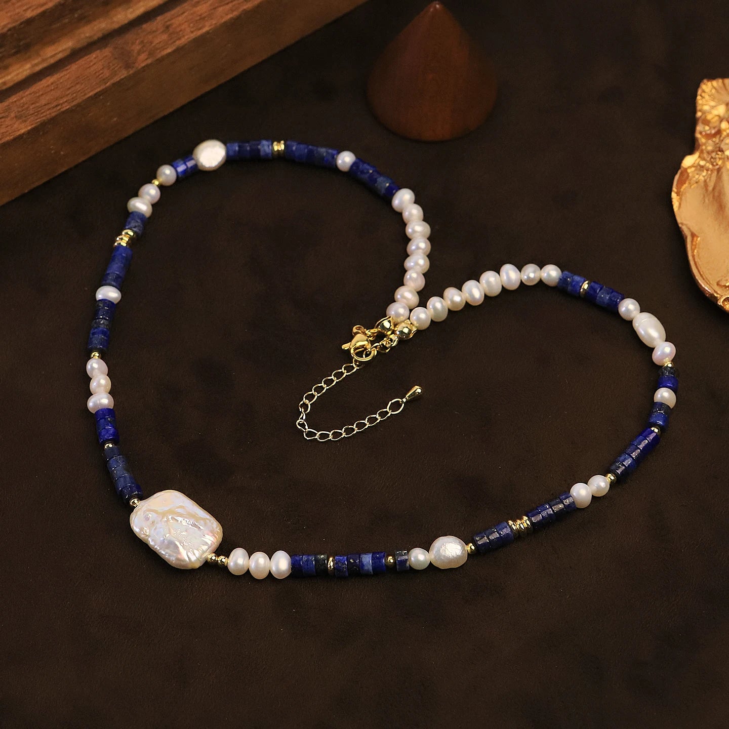 Natural Lapis Lazuli Beads Baroque Freshwater Pearl Necklace for Women Daily Banquet Vacation Retro Necklace Fashion Jewelry