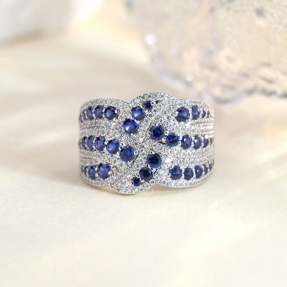 Messi Jewelry Custom Jewelry MSR-1609 925 Silver Half Eternity Ring Lab Grown Sapphire Ring