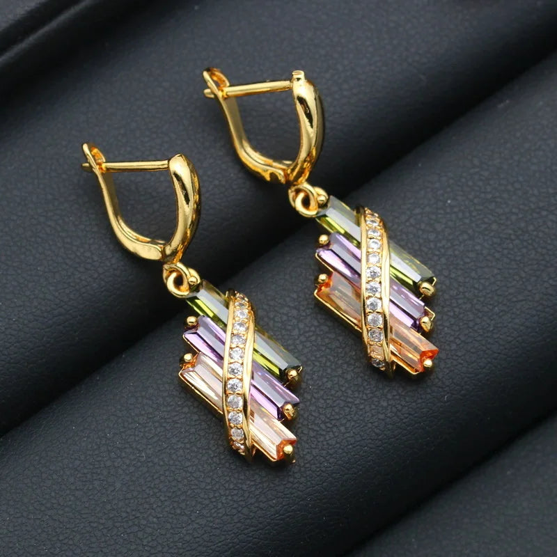 XOTICA Multicolor Zirconia Gold Women's Custom Wedding Jewelry Set Includes Earrings Pendant Ring Gold Necklace for Parties