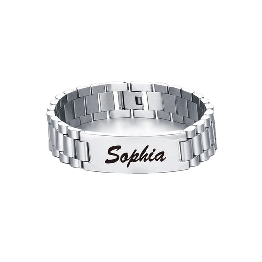REBEL Stainless Steel ID Bar Bracelets for Men Customizable Engraving Black Chain Classic Style for Gifts