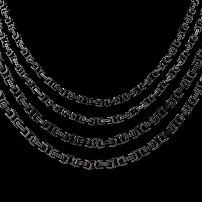 REBEL VIKING Matte Black Byzantine Chain Necklace – 316L Stainless Steel Men's Vintage Dark Chain