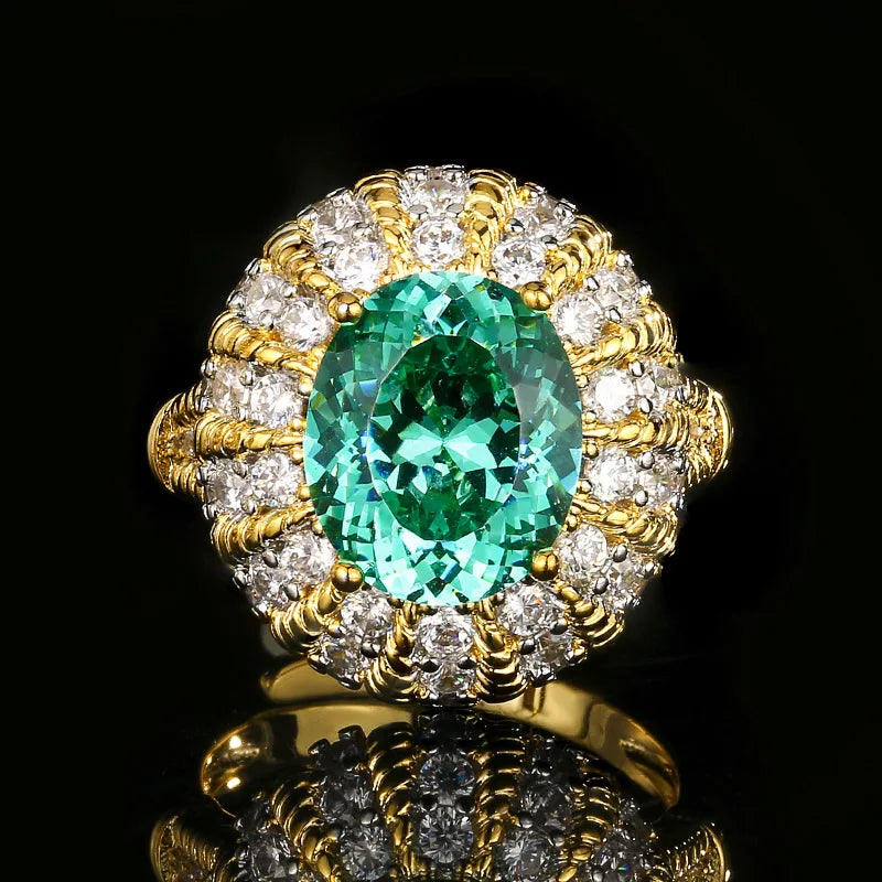 REDheart Women's Trendy Zircon-Inlaid Geometry Ring Copper Gold-Plated Bird's Nest Chepala Green Jade Set Third Party Certified