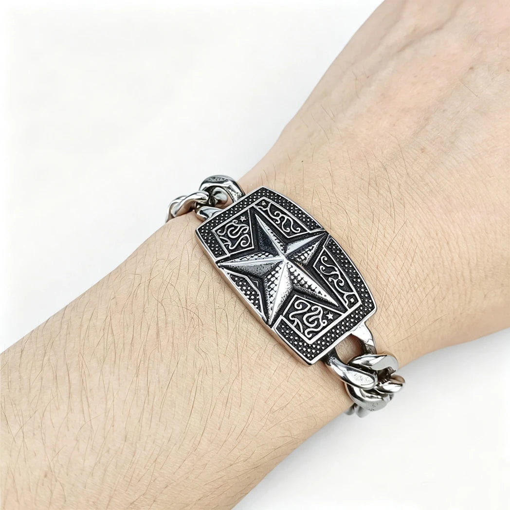 Vintage Men's Stainless Steel Bracelet Gothic Skull Celtic Knot Cross Cuban Chain Woven Braid Street Style Jewelry Gift