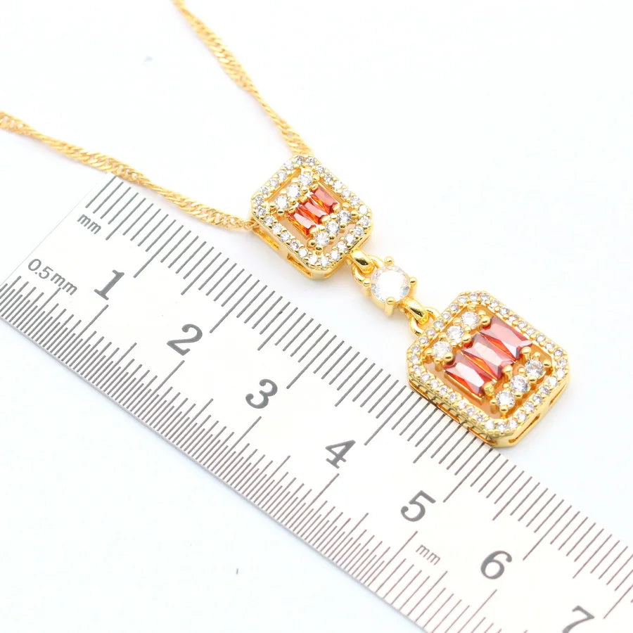 XOTICA 2023 New Red Zirconia Crystal Set for Women Classic Alloy Bracelet Earrings Ring Pendant Necklace for Wedding Party Anniversary