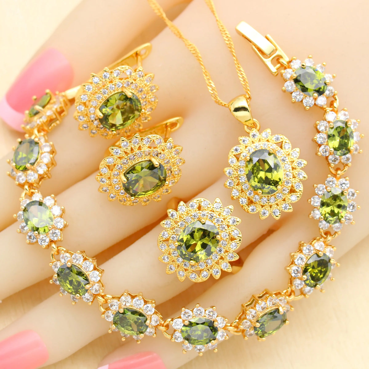 XOTICA Luxury 18k Gold Plated Zircon Jewelry Set for Women Including Earrings Necklace Pendant Ring Bracelet for Parties Weddings