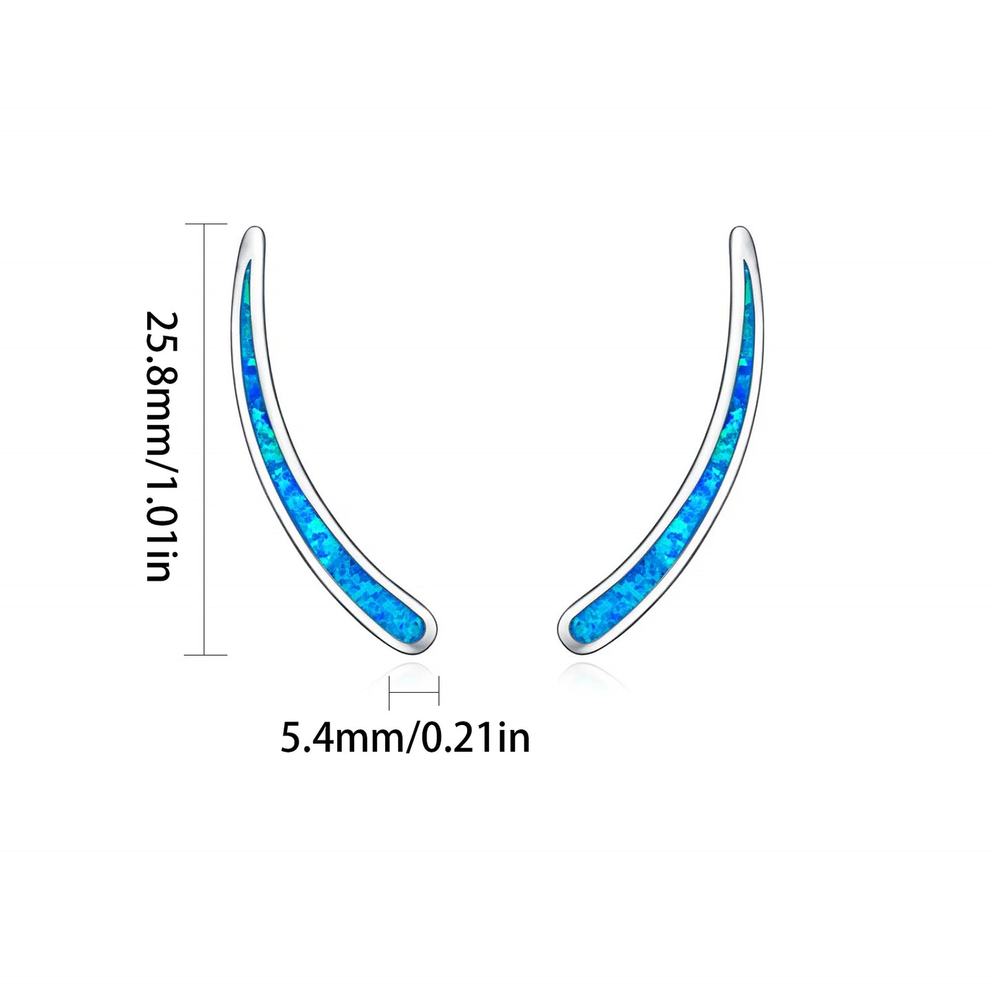 Sleek Crescent Opal  Earrings - Blue Fire Opal Inlaid Curved Frame Design | Minimalist Daily Jewelry Bulk Gifts