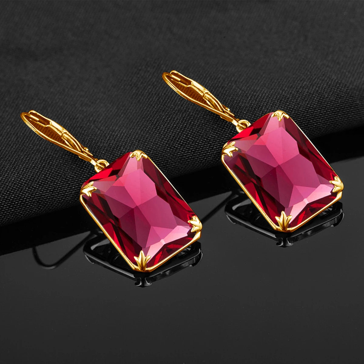 ArtistA Szjinao Sparkling Red Ruby Engagement Pendant Earrings Ring Set Sterling Silver 14K Gold Plated Trendy Vintage Designer Jewelry