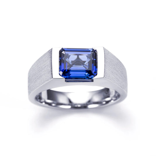 Gemfiori Messi Jewelry MSR-1544 Luxury PT 950 Stackable Ring Lab Gemstone For Man