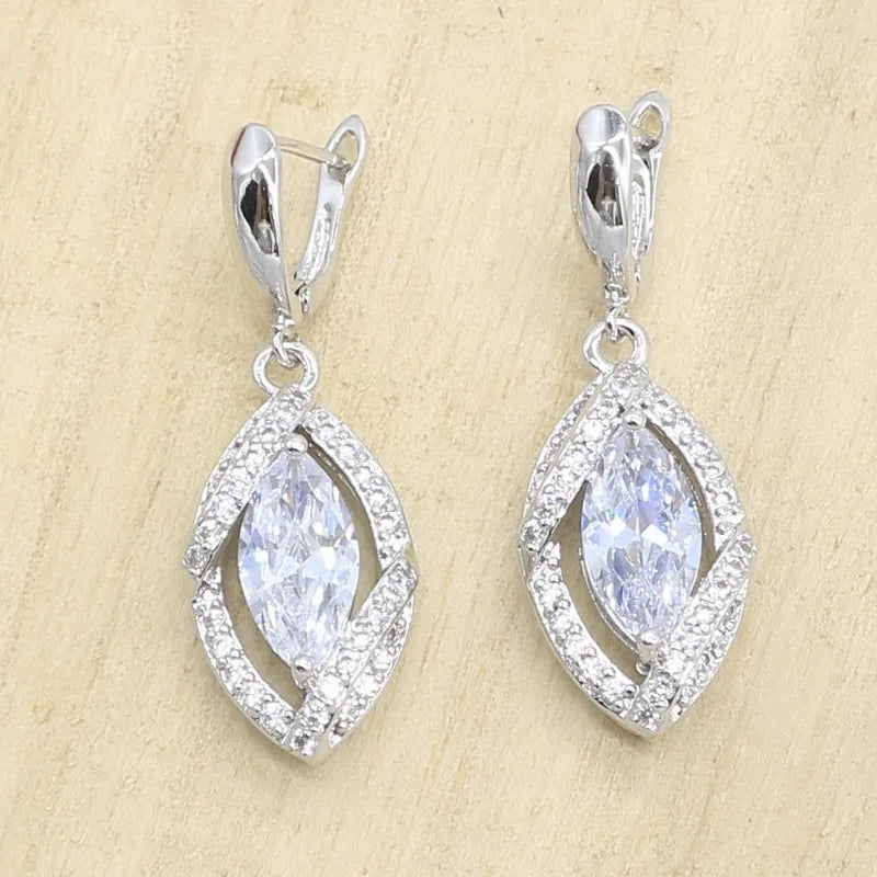 XOTICA Classic White Zircon Silver Women's Jewelry Set Including Bracelet Earrings Rings Necklace Pendant for Parties Engagements Alloy