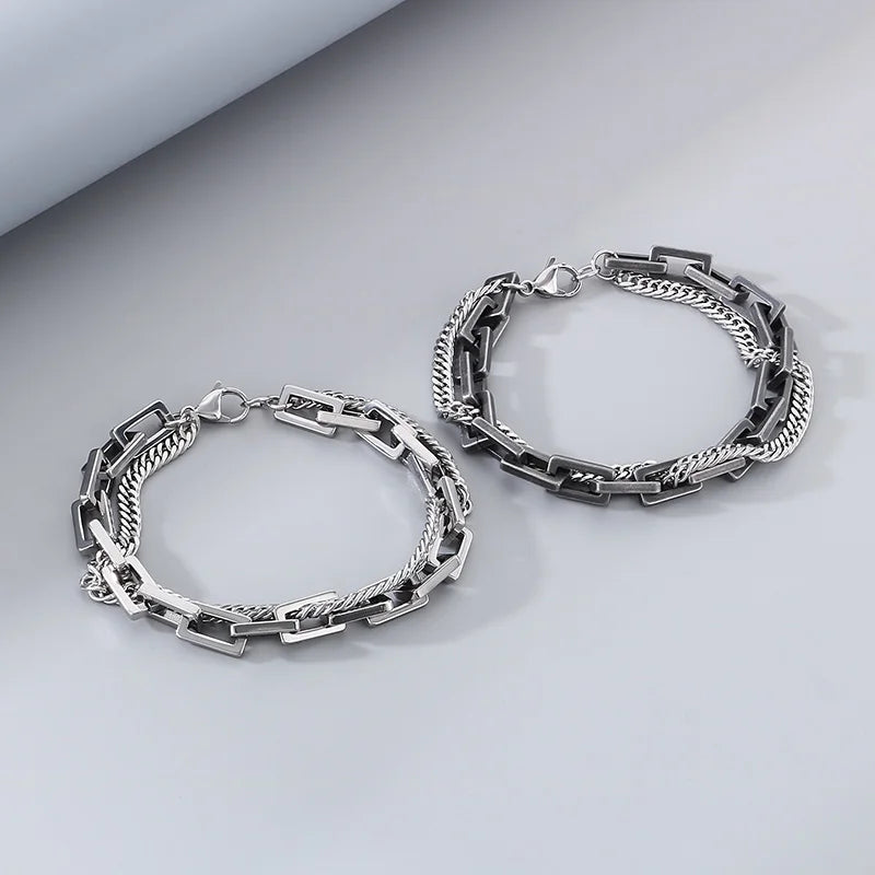 KALEN Unisex Fine Jewelry Fashion Bracelets Retro Stainless Steel Double Links Bracelet Women