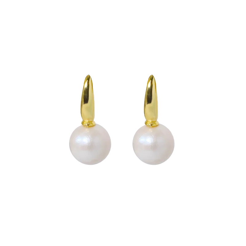 Natural Freshwater Pearl Gold Pendant Earrings Korean Style Women Luxury Jewelry Fashion Ladies and Girls Gift GE1567