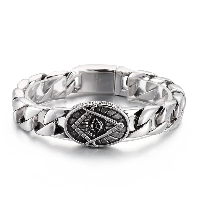 KALEN Men Stainless Steel Fashion Bracelets Bangles Christian Eye of Providence Cuban Bracelet