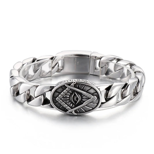 KALEN Men Stainless Steel Fashion Bracelets Bangles Christian Eye of Providence Cuban Bracelet