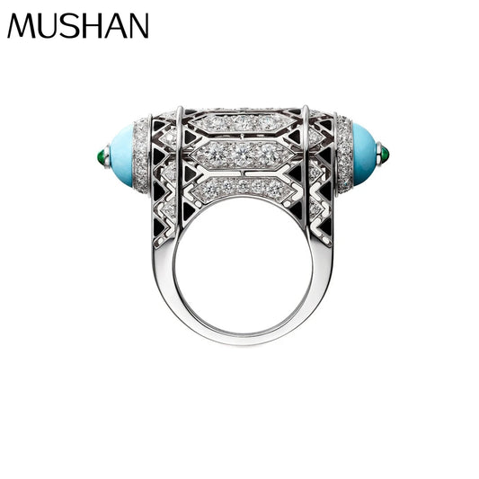 MuShan Jewelry Factory S925 Sterling Silver Ring Electroplated Gold High Carbon Diamond Blue Pine Ring Cross Border Jewelry