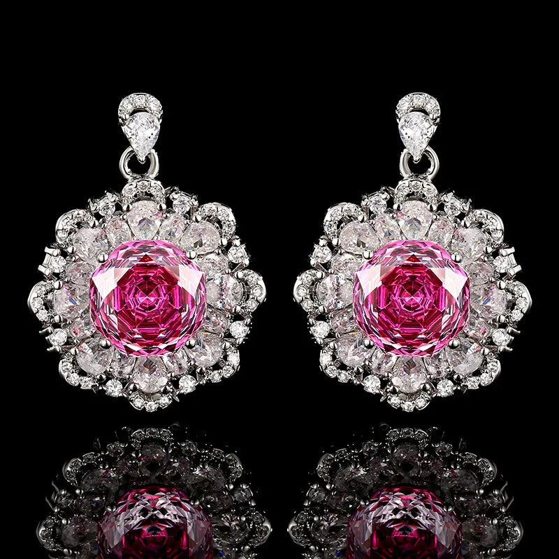 Gemfiori Italian Banquet Rose Versatile Wedding Luxury Shining Zircon Women's Set Necklace Earrings Rings Banquet Jewelry Accessories