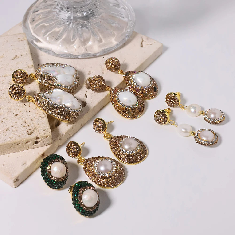 GLSEEVO Natural Freshwater Baroque Bordered Earrings Korean Style Women Luxury Jewelry Fashion Ladies and Girls Gift
