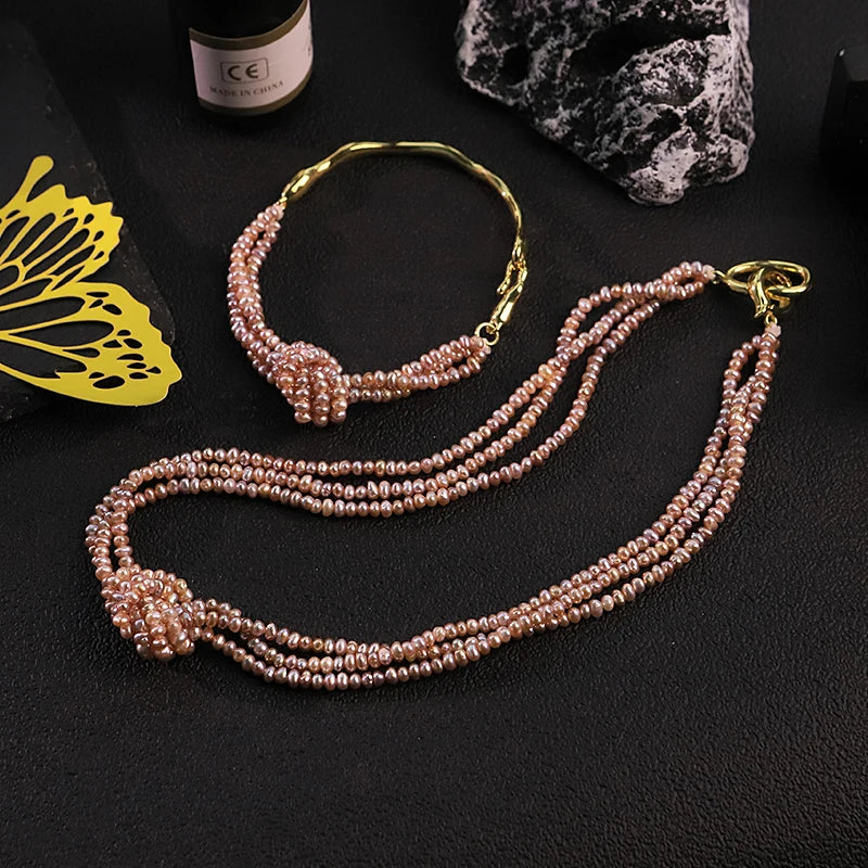 GLSEEVO Natural Purple Pearl Knotted Jewelry Set for Women Birthday Gift Pearl Necklace Bracelet with Clasp Fashion Jewelry