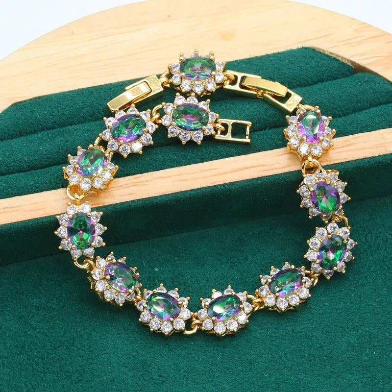 XOTICA Women's Gold Alloy Jewelry Set Wedding Party Bracelet Earrings Necklace Pendant Ring with Zircon Christmas Gift