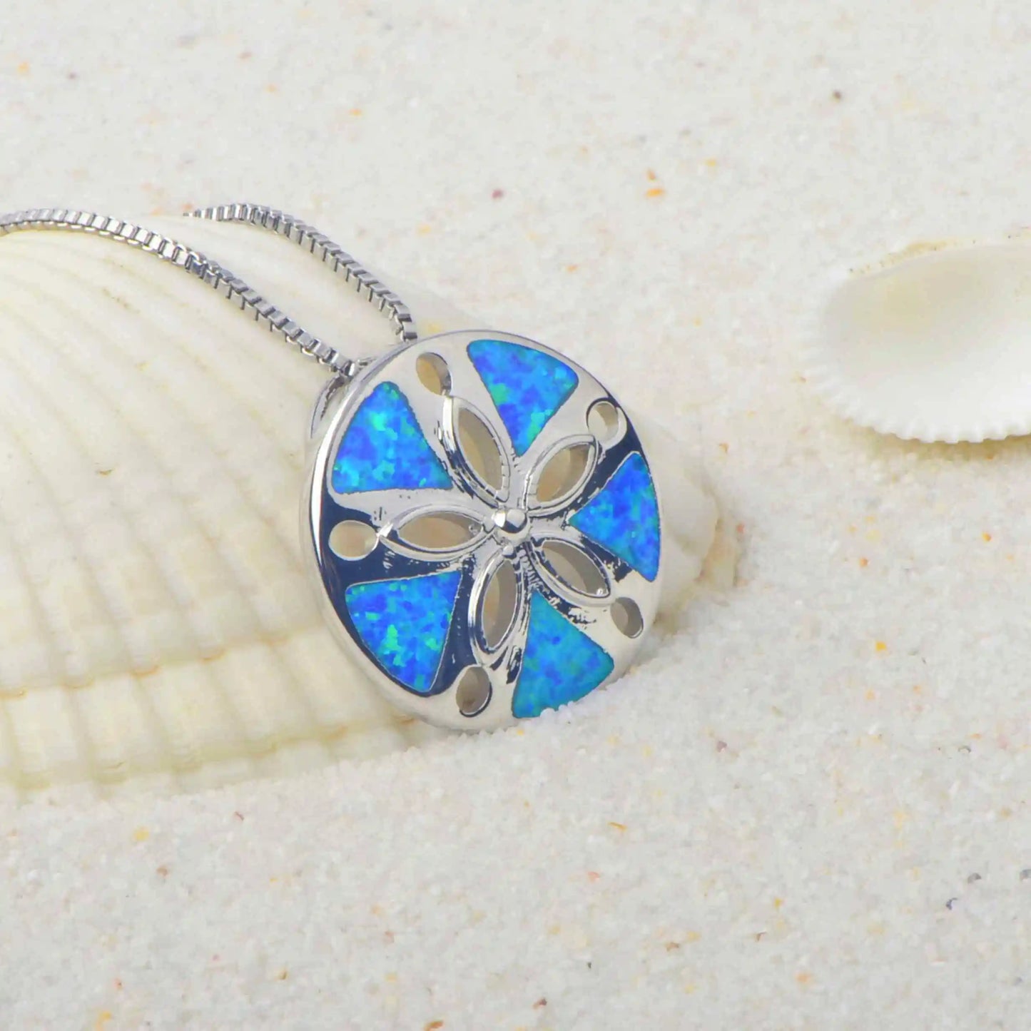 Sand Dollar Pendant - Blue Opal Inlaid Silver Plated Ocean Jewelry for Women Wholesale
