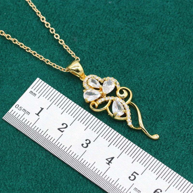 XOTICA Personalized White Zircon Bracelet Earrings Necklace Pendant Bride Ring Gift Gold Women's Jewelry Set for Parties Weddings