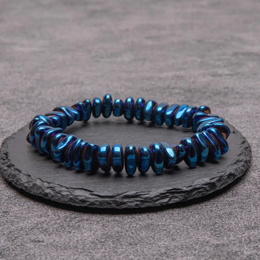 Fashion Magnetic Hematite Bead Bracelet Set Iridescent Blue Silver Tone Energy Healing Jewelry Men Women Gift