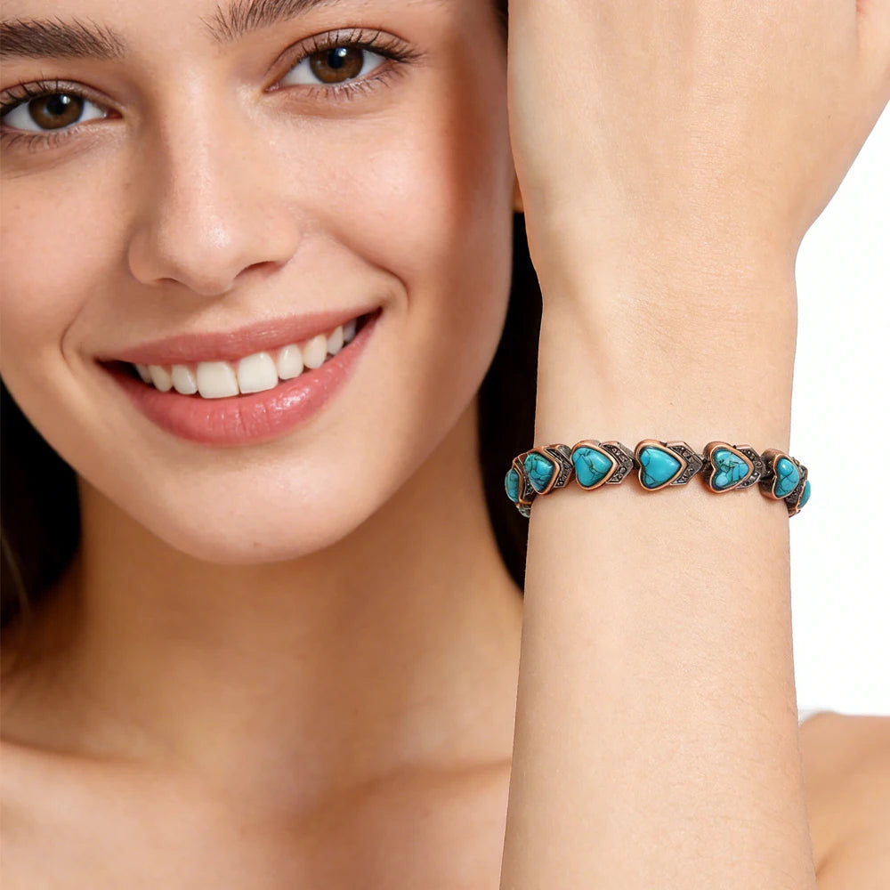 Fashionable Magnetic Inlaid Natural Turquoise Charm Butterfly Design Adjustable Unisex Trendy Bracelet