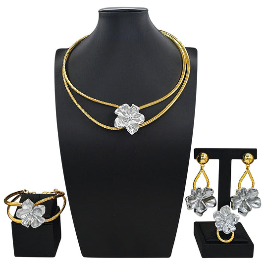 Brazilian Flowers Jewelry Sets Gold Silver Italian Jewelry Set Wedding Party Brass Necklace Bracelet Earrings Ring Jewelry
