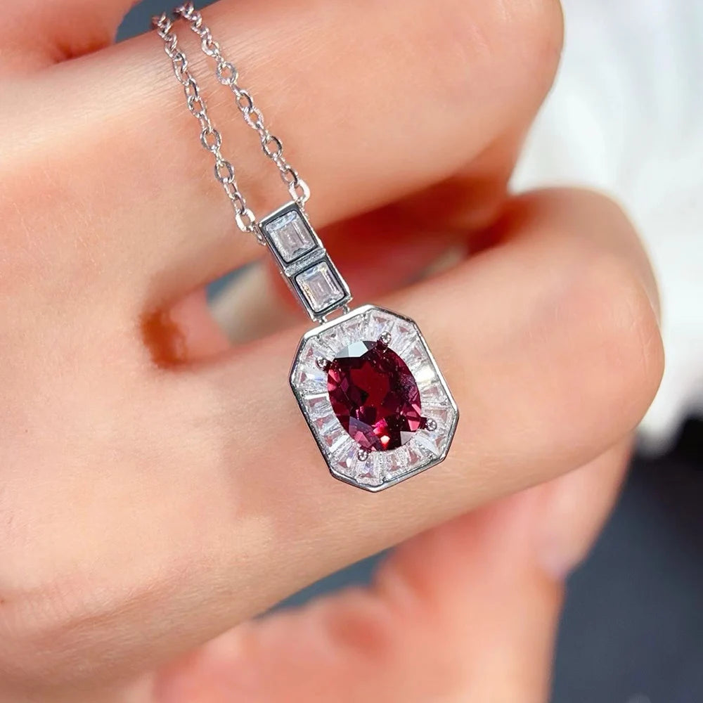Gioiellieri Natural Aluminum Garnet Pendant Necklace 925 Sterling Silver Rhodium Plated Luxury Jewelry Women's Anniversary Party Gifts