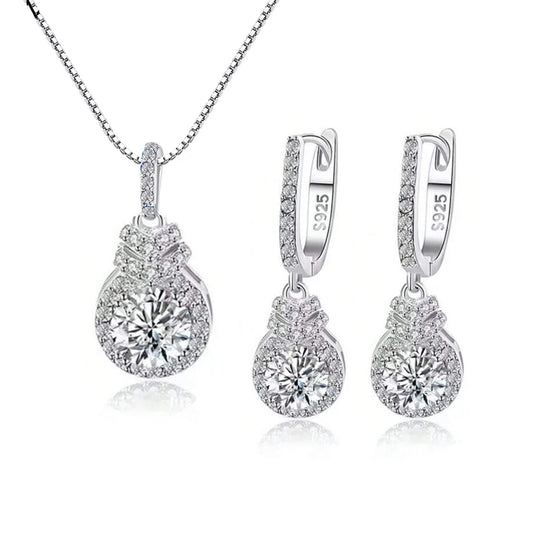 Shimmering White Round Cut Cubic Zirconia S925 Sterling Silver Jewelry Set for Women Anniversaries Special Occasions Ideal Gift
