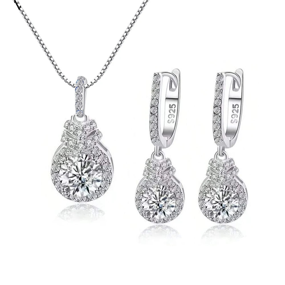 Shimmering White Round Cut Cubic Zirconia S925 Sterling Silver Jewelry Set for Women Anniversaries Special Occasions Ideal Gift