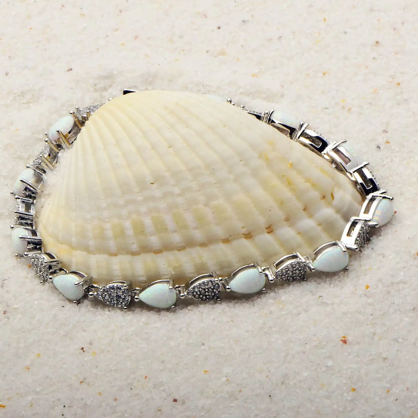Iridescent Opal Teardrop Bracelet | Silver CZ Statement Jewelry