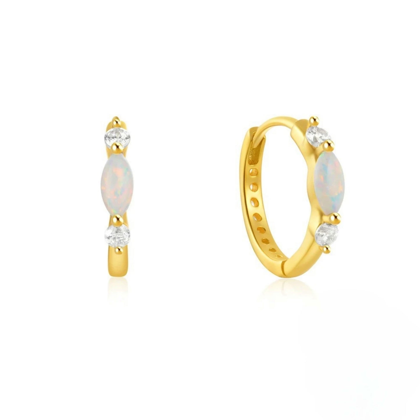 Bohemian Brass Opal Statement Stud Earrings | Gold/Silver Plated Vintage-Inspired Gemstone Gift for Women