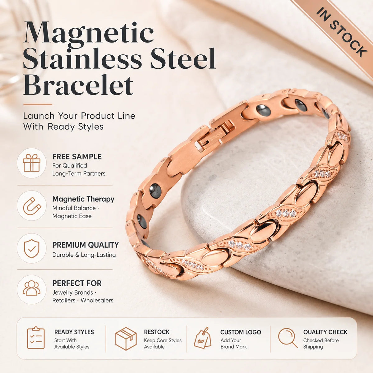 NewLife - Magnetic Rose Gold Fish-Link Crystal Bracelet