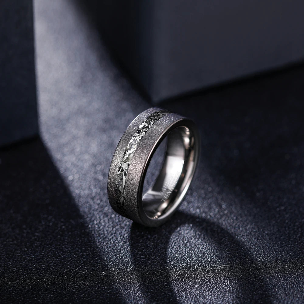 REBEL 8mm Black Tungsten Carbide Ring for Men & Women | Sandblast Aluminium Inlay Wedding Band