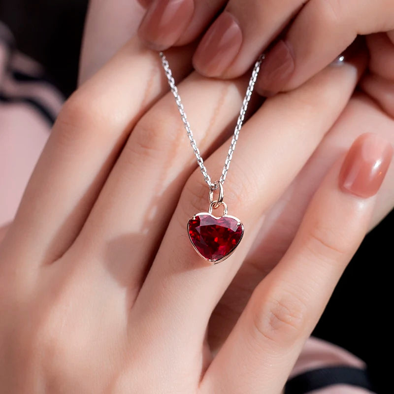 Messi Jewelry  MSN-678 18K Rose Gold Lab Grown Ruby Heart Shape Fine Jewelry Pendant Necklace