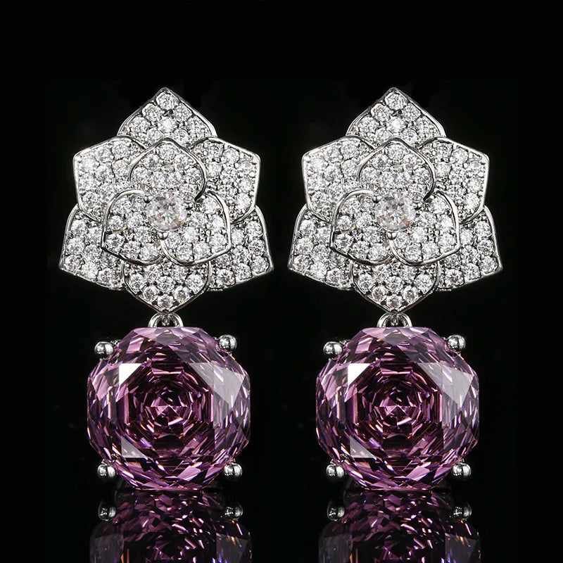 Gemfiori High Quality Luxury Cut Roland Petal Pendant Necklace Sparkling Zircon Earrings Necklace Bridal Engagement Jewelry