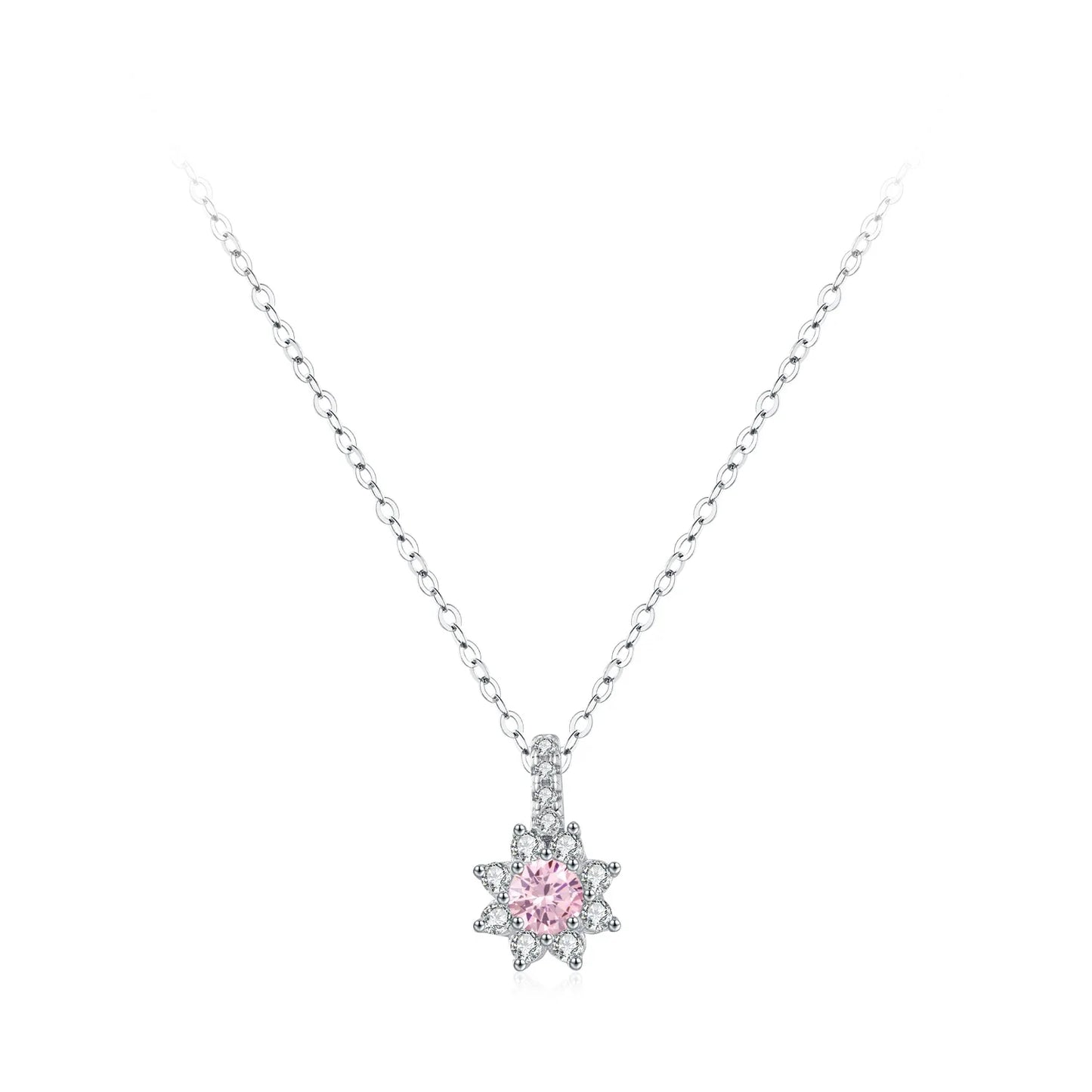Wholesale 925 Sterling Silver Elegant Pink Sunflower Pendant Necklace Earring Set Elegant Luxury Jewelry Gift Set