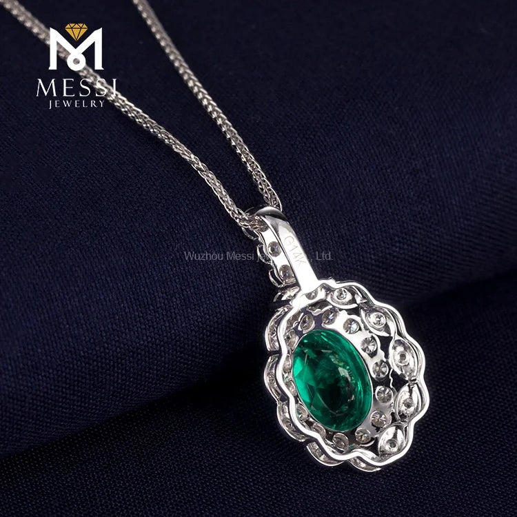 Messi Jewelry Necklace Women Oval Pendant Trend Custom  Lab Emerald  Made Gift White Gold Romantic Party Wedding Necklace