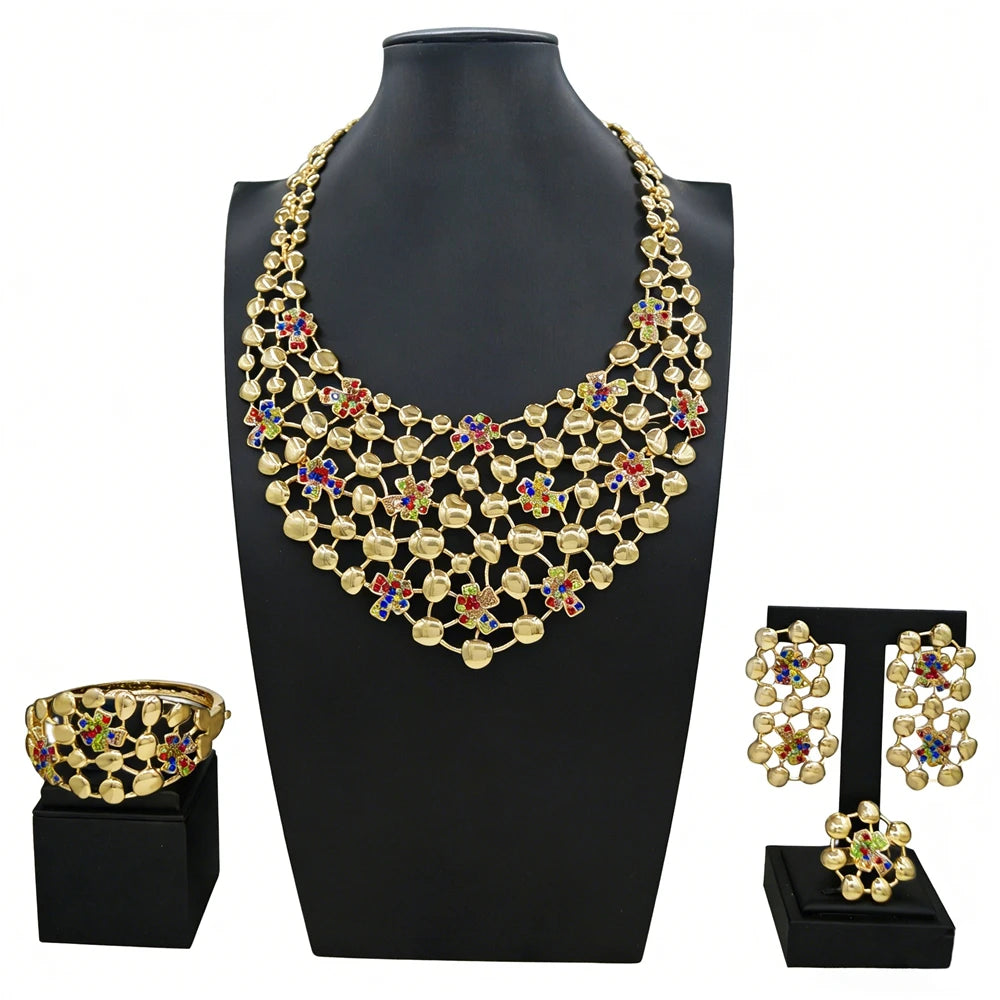 Italian Jewelry Set Alloy Brazilian Jewelry Sets Wedding Party Pendant Spiral Necklace Bracelet Ring Earrings Jewelry Set I0122