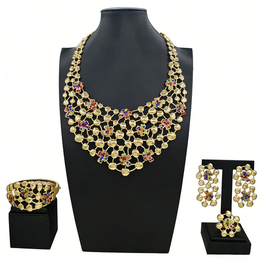 Italian Jewelry Set Alloy Brazilian Jewelry Sets Wedding Party Pendant Spiral Necklace Bracelet Ring Earrings Jewelry Set I0122