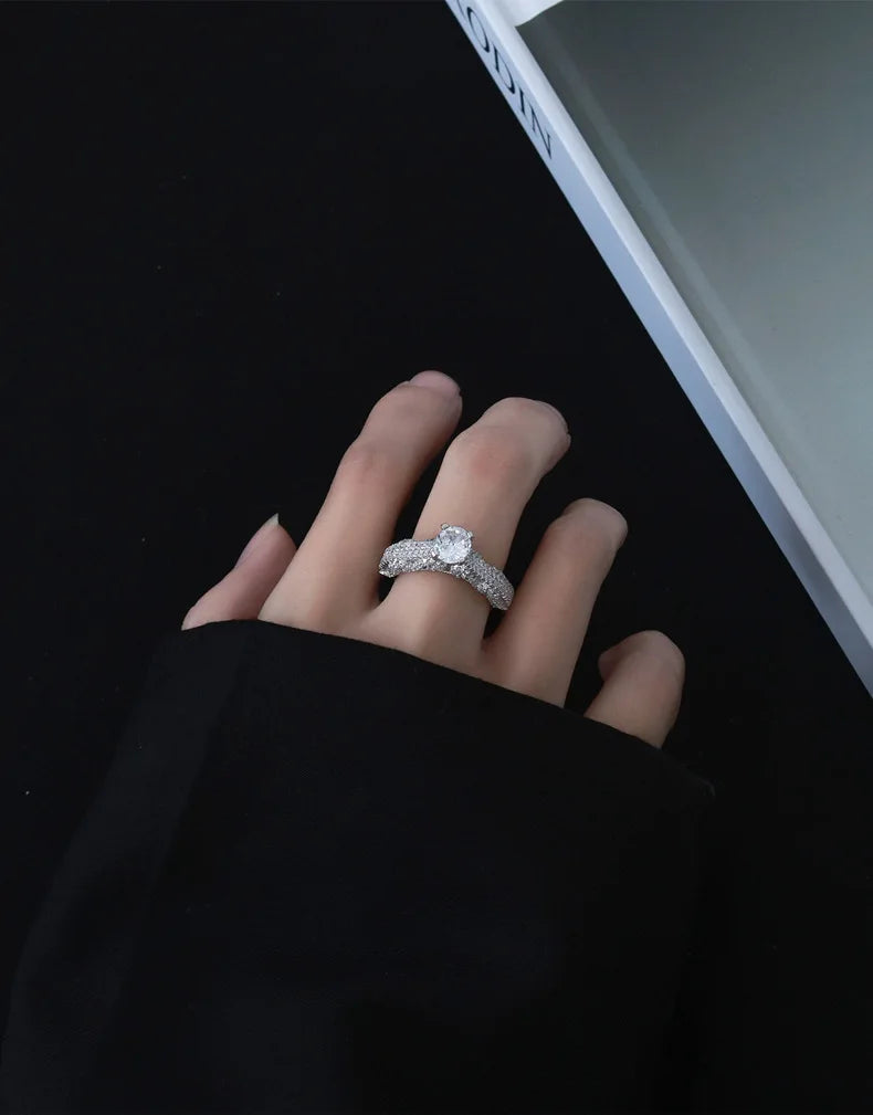 SILVERELLI Precision Micro Inlaid Lace Full Diamond Zircon Ring | 925 Pure Silver | Platinum Plated