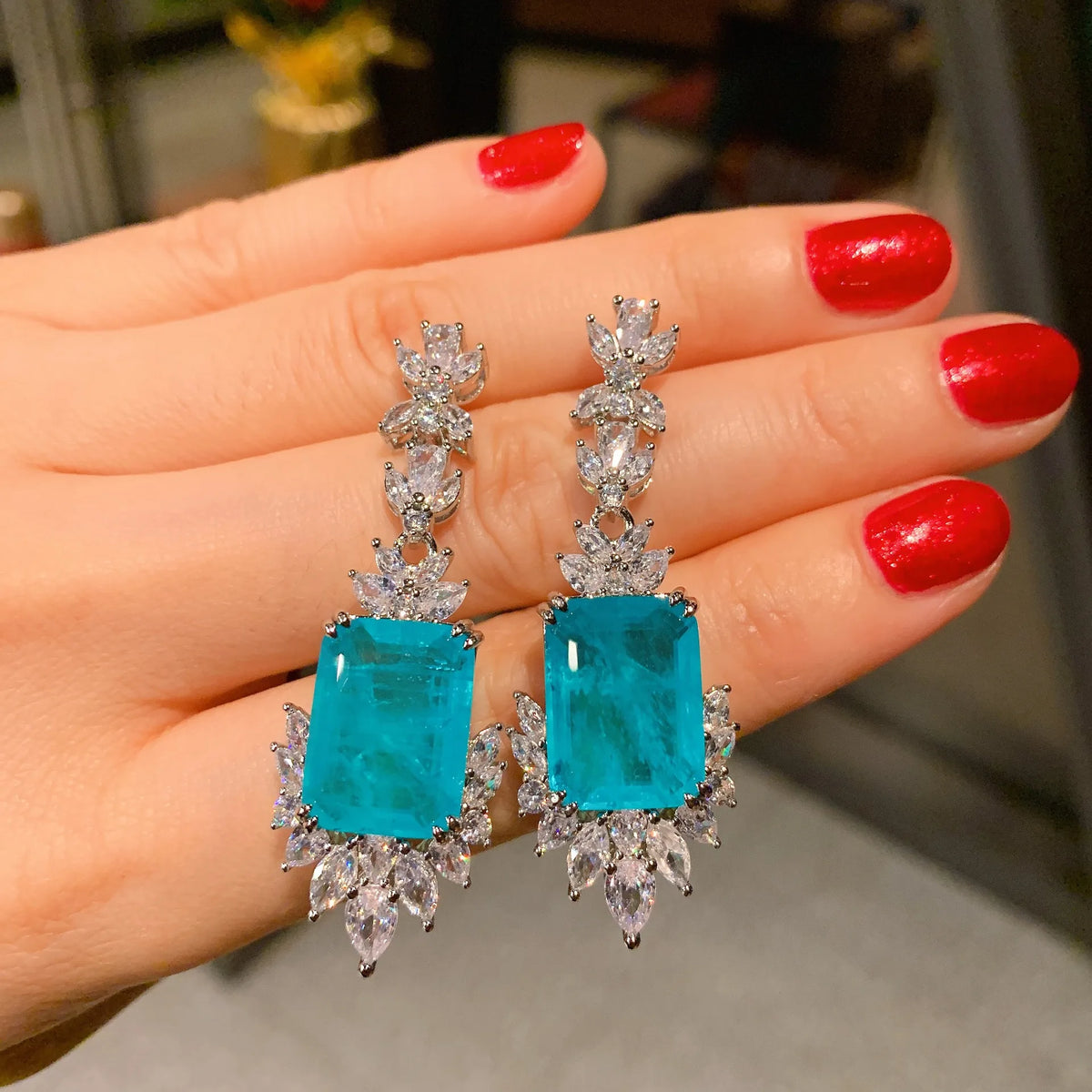 S&S Blue Zircon Flower Jewellery Set – Pendant, Ring & Ear Studs | Collection