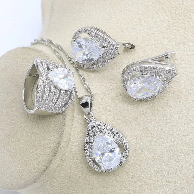 XOTICA Silver Bridal Wedding Jewelry Sets for Women for Gift Featuring Zircon Hoop Earrings Necklace Ring Pendant Bracelets