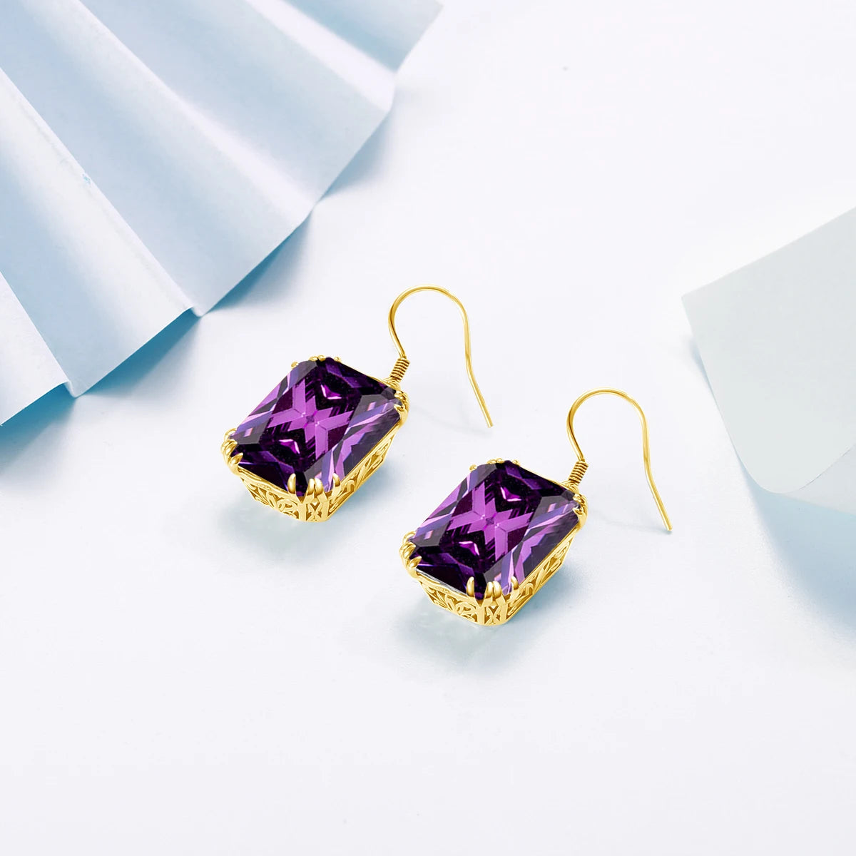 ArtistA New Women Gemstone Ring Earrings Pendientes Boho Wedding 925 Sterling Silver Amethyst Gold Jewelry Set