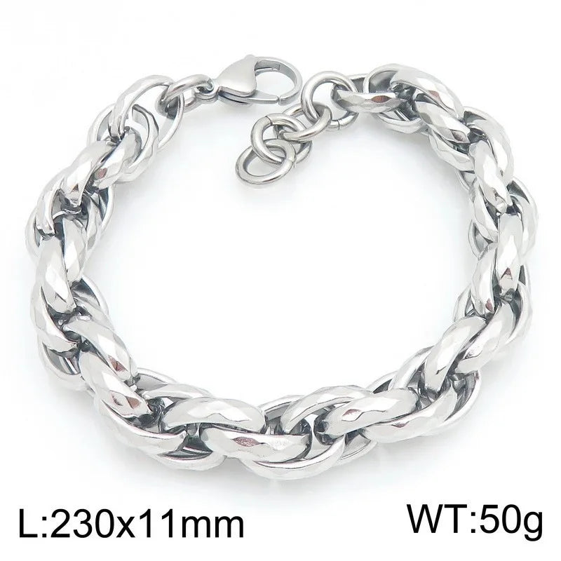 VIKING Hammered Twisted Rope Chain Bracelet – 304 Stainless Steel Men's 11mm Hip Hop Bangle