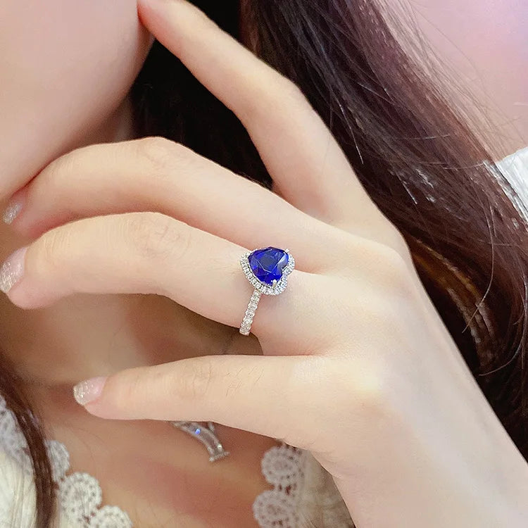 Gemfiori Love Heart Rings Sterling 925 Silver Jewelry Lab Grown Sapphire Emerald Rings for Women ODM OEM Free Custom Logo