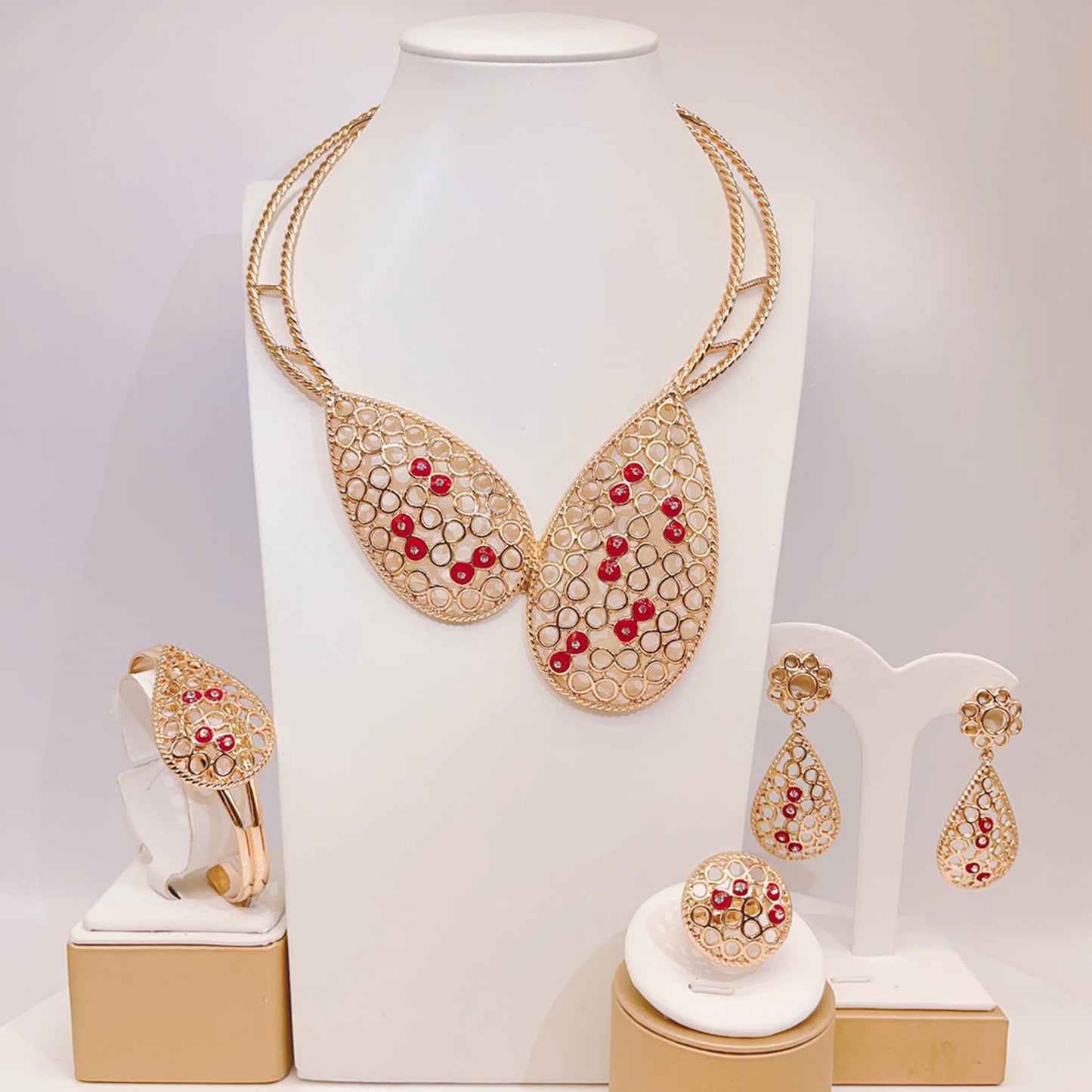 Zhuerrui Simple Wedding Gold Jewelry Sets Multi Color Hollow Out Necklace Jewelry Set Fashion Costume Accessories HC23164